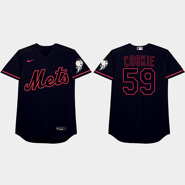 Men's New York Mets @#59 Carlos Carrasco Nickname Black 2021 Players' Weekend Cookie MLB Jersey