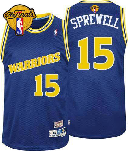 Men's Golden State Warriors #15 Latrell Sprewell Blue Throwback The Finals Patch Stitched NBA Jersey