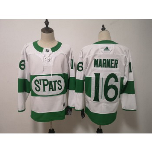 Men's Adidas Toronto Maple Leafs #16 Mitchell Marner White 2019 St. Patrick's Day Jersey