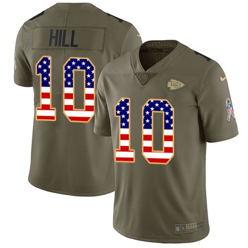 Nike Kansas City Chiefs #10 Tyreek Hill Olive/USA Flag Youth Stitched NFL Limited 2017 Salute to Service Jersey