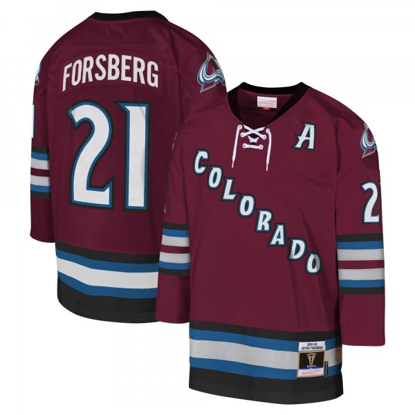 Youth Colorado Avalanche Peter Forsberg Mitchell & Ness Burgundy 2001-02 Blue Line Player Jersey