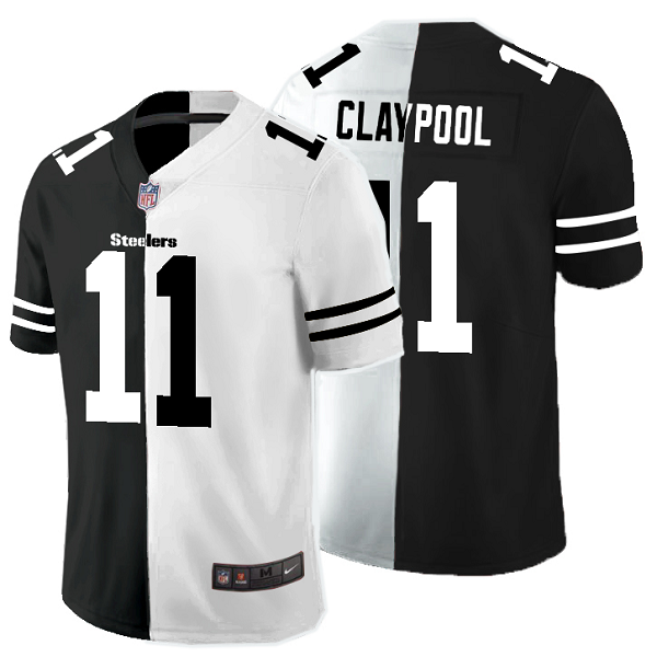 Men's Nike NFL Pittsburgh Steelers #11 Chase Claypool Black White Peaceful Coexisting Split 2020 Vapor Untouchable Stitched Limited Jersey