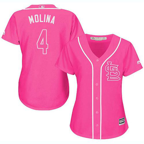 St. Louis Cardinals #4 Yadier Molina Pink Fashion Women's Stitched MLB Jersey