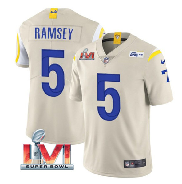 Men's Los Angeles Rams #5 Jalen Ramsey Bone 2022 Super Bowl LVI Vapor Limited Stitched Jersey