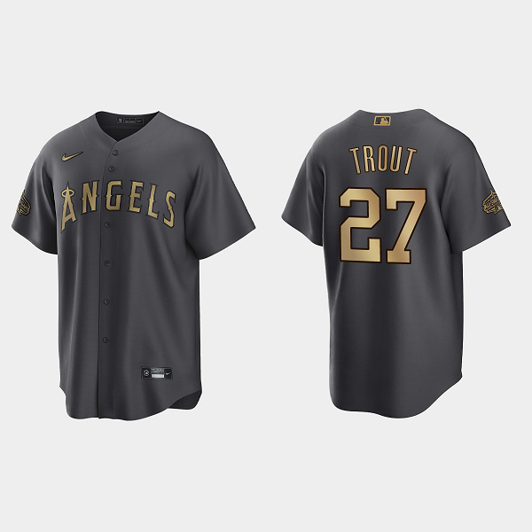 Men's Los Angeles Angels #27 Mike Trout 2022 MLB All-Star Game Cool Base Jersey - Charcoal