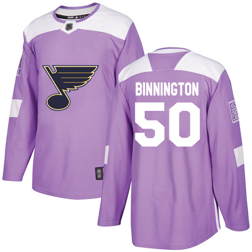 St. Louis Blues #50 Jordan Binnington Purple Fights Cancer Stitched NHL Jersey