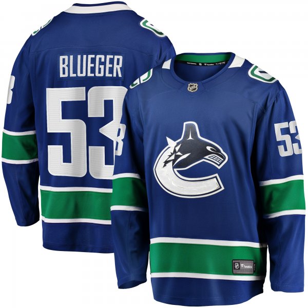 Men's Vancouver Canucks Teddy Blueger Fanatics Blue Home Breakaway Jersey