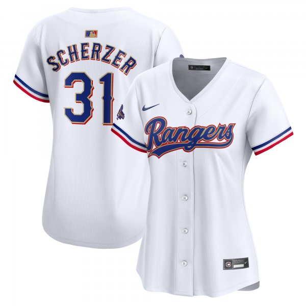 Women's Texas Rangers Max Scherzer Nike White 2024 Gold Collection Limited Player Jersey