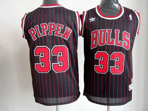 Men's Chicago Bulls #33 Scottie Pippen Black With Red Strip Throwback Stitched NBA Jersey