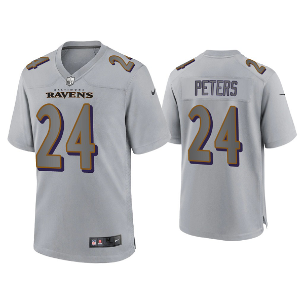 Men's Baltimore Ravens Marcus Peters Gray Atmosphere Fashion Game Jersey