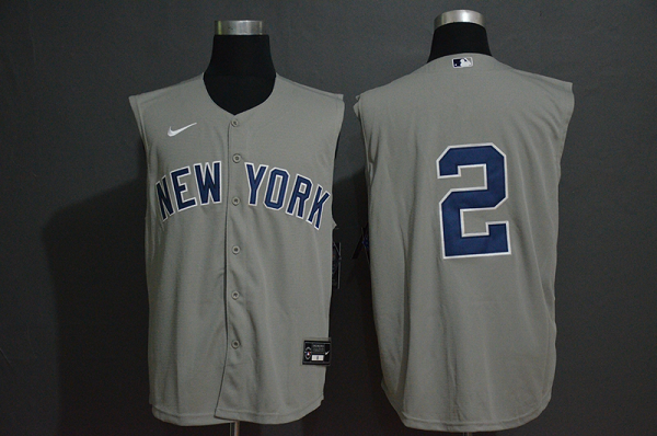 Men's New York Yankees #2 Derek Jeter Grey 2020 Cool and Refreshing Sleeveless Fan Stitched MLB Nike Jersey