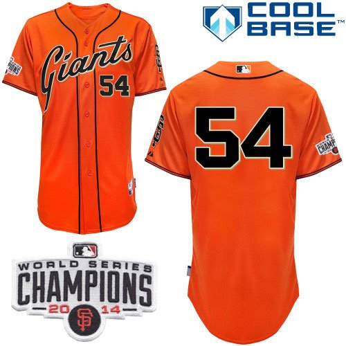 San Francisco Giants #54 Sergio Romo Orange Cool Base W/2014 World Series Champions Patch Stitched MLB Jersey