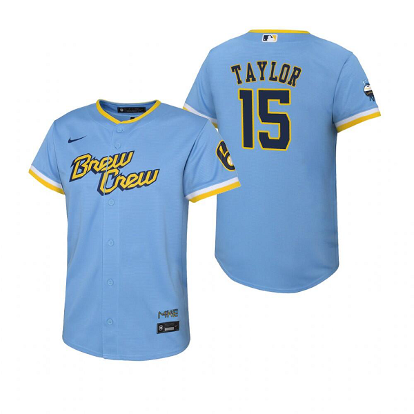 Youth Milwaukee Brewers #15 Tyrone Taylor Powder Blue 2022 City Connect MLB Jersey