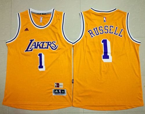 Men's Los Angeles Lakers #1 D'Angelo Russell Gold Throwback Stitched NBA Jersey