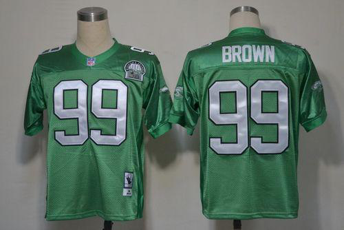 Men's Mitchell And Ness Philadelphia Eagles #99 Jerome Brown Green Stitched Throwback NFL Jersey