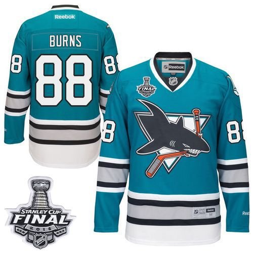 San Jose Sharks #88 Brent Burns Teal 25th Anniversary 2016 Stanley Cup Final Patch Stitched NHL Jersey