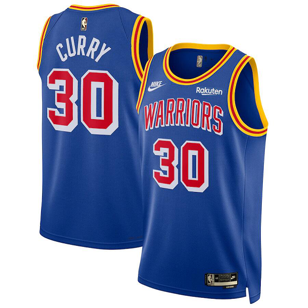 Men's Nike Golden State Warriors #30 Stephen Curry Royal Badged Classic Edition Warriors Origins Swingman NBA Jersey